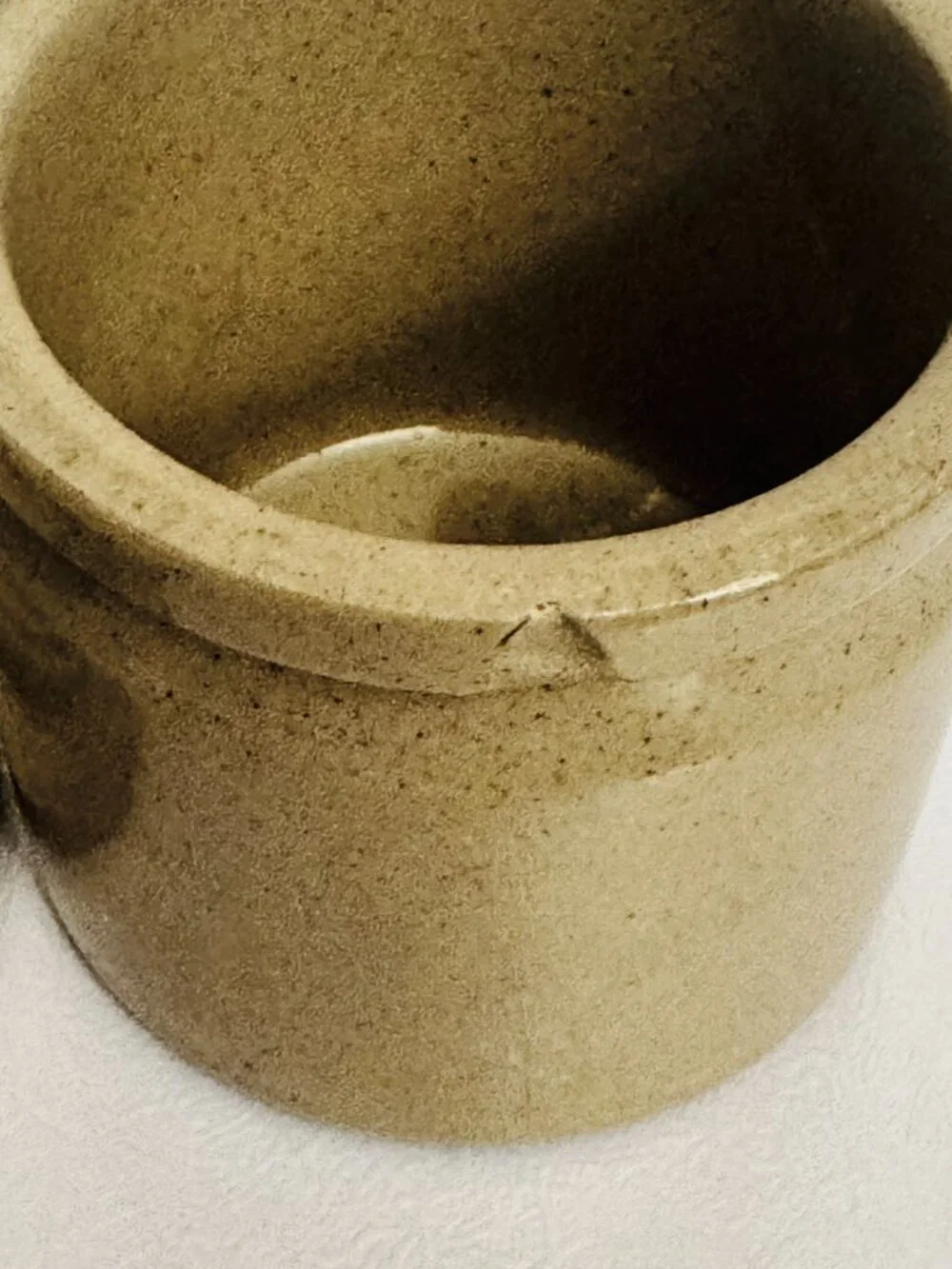 Vtg English Butter Stoneware 2.5x2.5 Pottery Beige Glazed Crock with Lid READ